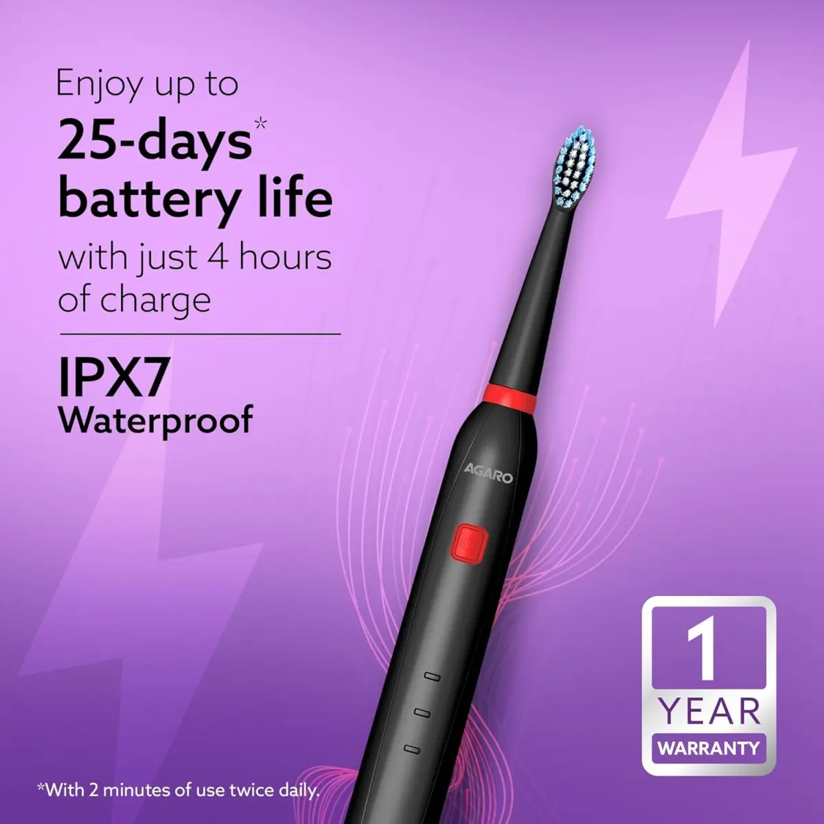 AGARO COSMIC Lite Sonic Electric Toothbrush for Adults with 6 Modes, 3 Brush Heads