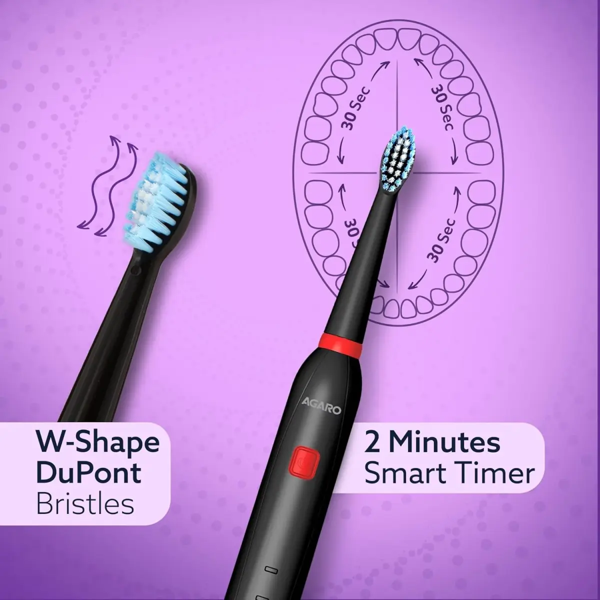 AGARO COSMIC Lite Sonic Electric Toothbrush for Adults with 6 Modes, 3 Brush Heads