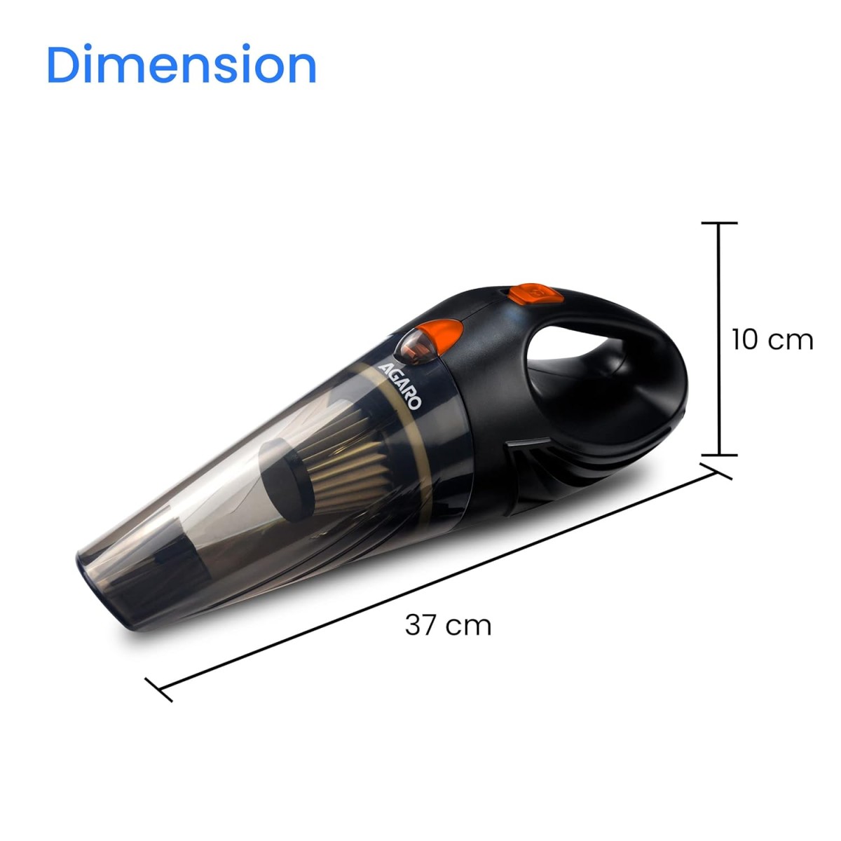 AGARO CV1077 Car Vacuum Cleaner, Portable, Handheld,12V DC /110W, 4.5KPA Power Socket, 14.7ft Long Cord, Stainless Steel Filter, Black