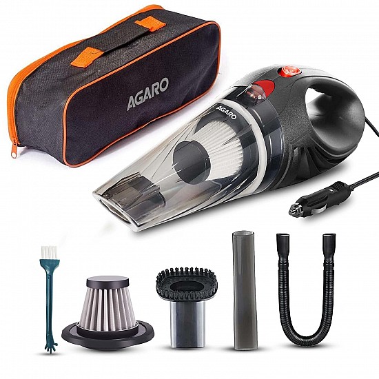 AGARO CV1077 Car Vacuum Cleaner, Portable, Handheld,12V DC /110W, 4.5KPA Power Socket, 14.7ft Long Cord, Stainless Steel Filter, Black