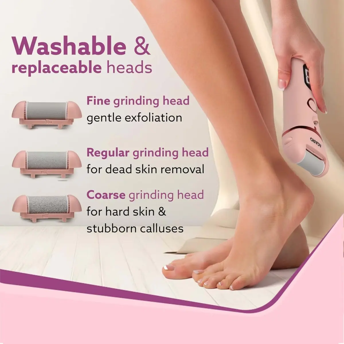 AGARO Callus Remover with 3-Interchangeable-Head-Rollers-Electronic-Foot-Scrubber