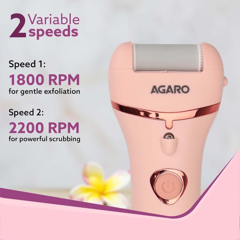 AGARO Callus Remover with 3 Interchangeable Head Rollers, Electronic Foot Scrubber For Callus & Dead Skin Removal, Pedicure Device, 2 Speed, Rechargeable Foot Care, Waterproof, CR1727, Pink