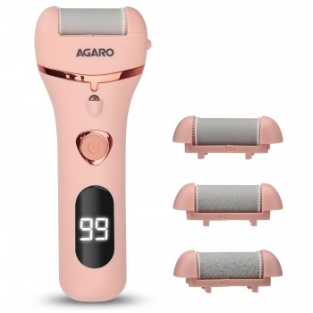 AGARO Callus Remover with 3 Interchangeable Head Rollers, Electronic Foot Scrubber For Callus & Dead Skin Removal, Pedicure Device, 2 Speed, Rechargeable Foot Care, Waterproof, CR1727, Pink