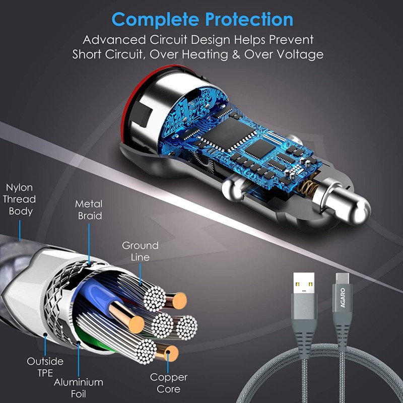 Agaro Car Charger 18W+Type-C Cable