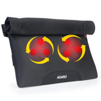 AGARO Deluxe Shiatsu Neck & back cushion Massager with 4 Rollers & Lukewarm Heat, Corded Electric for Body Massage, for Neck, Back, Shoulders, Waist, Legs, Foot, Relieves Fatigue and Muscle Pain