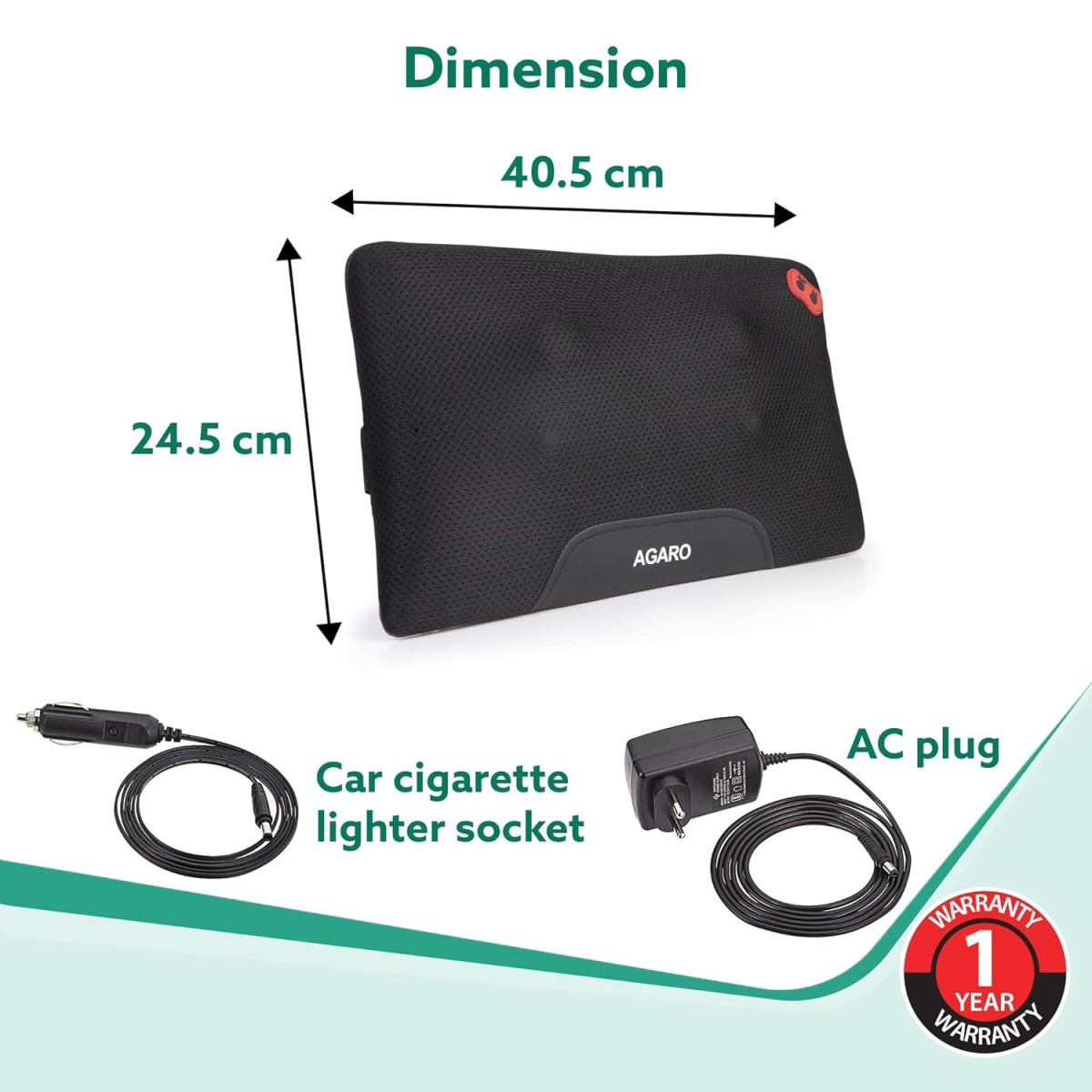 AGARO Deluxe Shiatsu Neck & back cushion Massager with 4 Rollers & Lukewarm Heat, Corded Electric for Body Massage, for Neck, Back, Shoulders, Waist, Legs, Foot, Relieves Fatigue and Muscle Pain