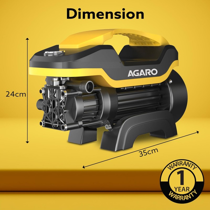 AGARO Galaxy High Pressure Washer, Car Washer, 1900 Watts Motor, 130 Bars, 7L/Min Flow Rate, 8 Meters Outlet Hose, Portable, Car, Bike & Home Cleaning Purpose, Yellow & Black