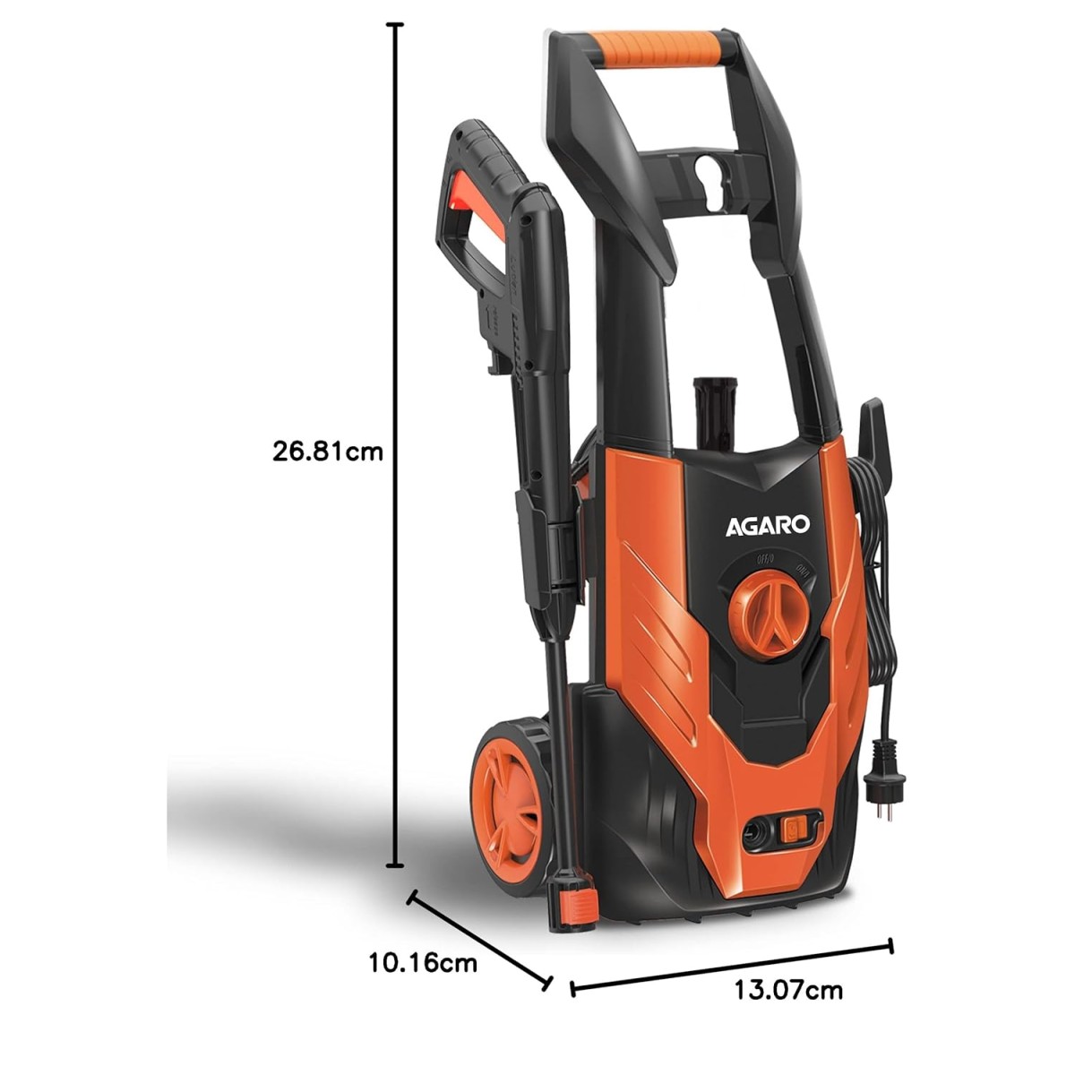 AGARO Grand High Pressure Washer, 1500 Watts, 110 Bars, 6.5L/Min Flow Rate, 5 Meters Outlet Hose,Upright Design with Wheel, for Car,Bike and Home Cleaning Purpose, Free Turbo Nozzle, Black and Orange AGARO Grand High Pressure Washer, 1500 Watts, 110 Bars, 6.5L/Min Flow Rate, 5 Meters Outlet Hose,Upright Design with Wheel, for Car,Bike and Home Cleaning Purpose, Free Turbo Nozzle, Black and Orange