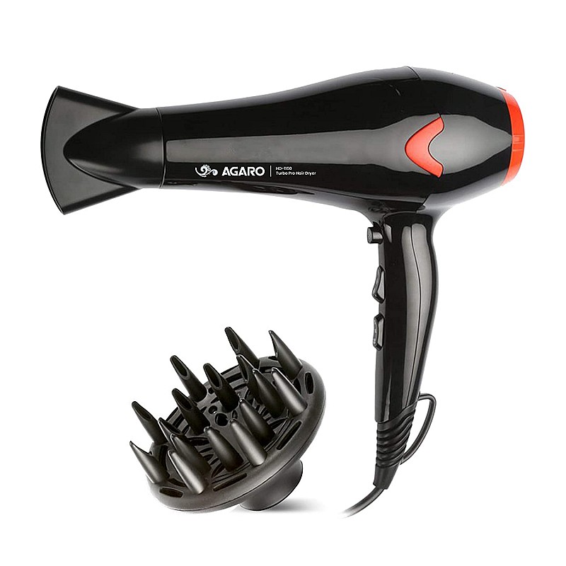 AGARO HD-1150 2200 Watts Professional Hair Dryer with Concentrator, Diffuser And Cool Shot Button- Black