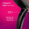 AGARO HD1177 Hair Dryer with 1000 Watts Copper Motor, 2 Speed & Temperature Settings,Foldable Handle, For both Men & Women, Black & Red