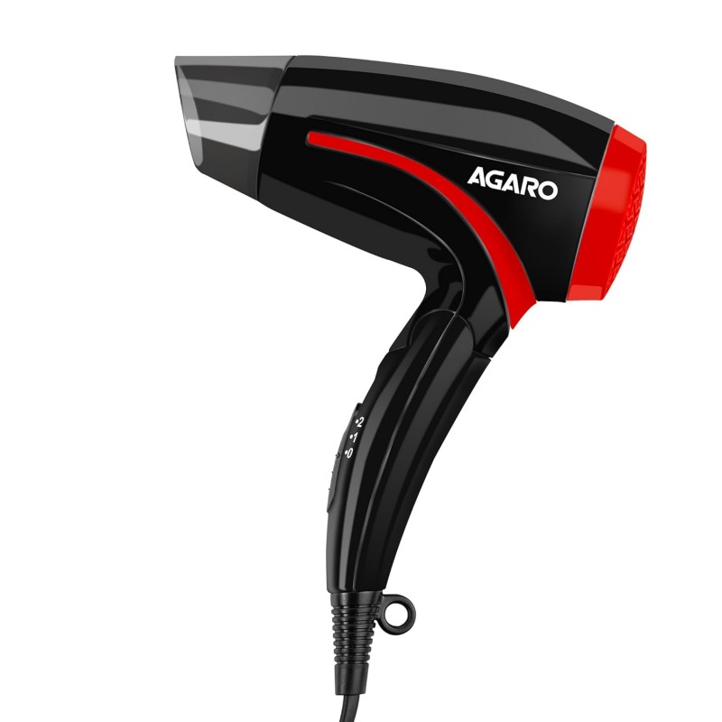 AGARO HD1177 Hair Dryer with 1000 Watts Copper Motor, 2 Speed & Temperature Settings,Foldable Handle, For both Men & Women, Black & Red