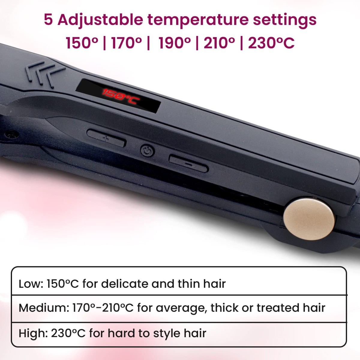 AGARO Hair Straightener, Ceramic Coated Plates, Adjustable Temperature, PTC Heating, Fast Heating, Hair Straightening, Hair Styling Iron For women, HS1947, Black