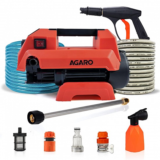 AGARO Icon High Pressure Washer, Car Washer, 1800 Watts Motor, 125 Bars, 6.5L/Min Flow Rate, 8 Meters Outlet Hose, Portable, Car, Bike and Home Cleaning Purpose, Red