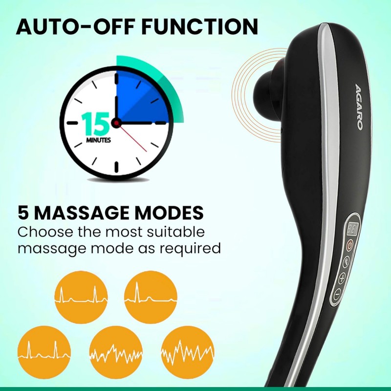 AGARO MARVEL Electric Handheld Full Body Hammer Massager with 5 Massage Heads, 5 Mode & 6 Speed Settings for Pain Relief & Relaxation, Back, Leg & Foot AGARO MARVEL Electric Handheld Full Body Hammer Massager with 5 Massage Heads, 5 Mode & 6 Speed Settings for Pain Relief & Relaxation, Back, Leg & Foot