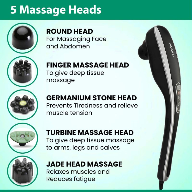 AGARO MARVEL Electric Handheld Full Body Hammer Massager with 5 Massage Heads, 5 Mode & 6 Speed Settings for Pain Relief & Relaxation, Back, Leg & Foot AGARO MARVEL Electric Handheld Full Body Hammer Massager with 5 Massage Heads, 5 Mode & 6 Speed Settings for Pain Relief & Relaxation, Back, Leg & Foot