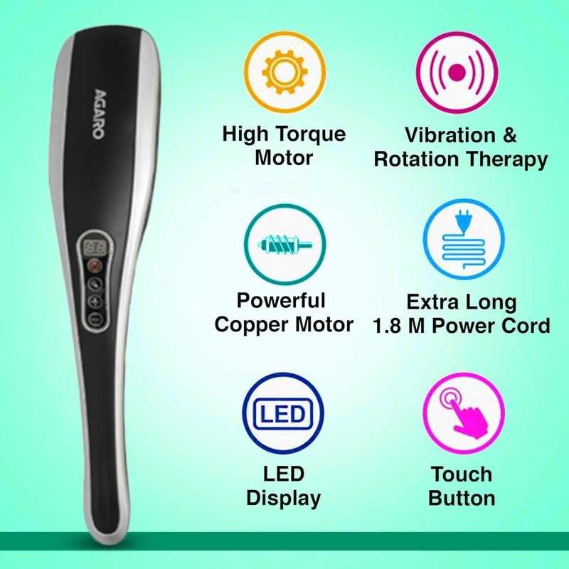 AGARO MARVEL Electric Handheld Full Body Hammer Massager with 5 Massage Heads, 5 Mode & 6 Speed Settings for Pain Relief & Relaxation, Back, Leg & Foot AGARO MARVEL Electric Handheld Full Body Hammer Massager with 5 Massage Heads, 5 Mode & 6 Speed Settings for Pain Relief & Relaxation, Back, Leg & Foot