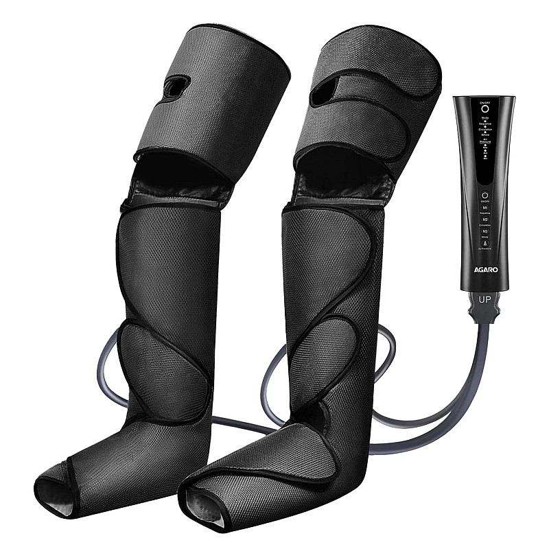 AGARO Magma Air Compression Leg Massager with Handheld Controller, 3 Massage Mode and Intensity for feet, Calf and Thigh, Corded Electric, Black