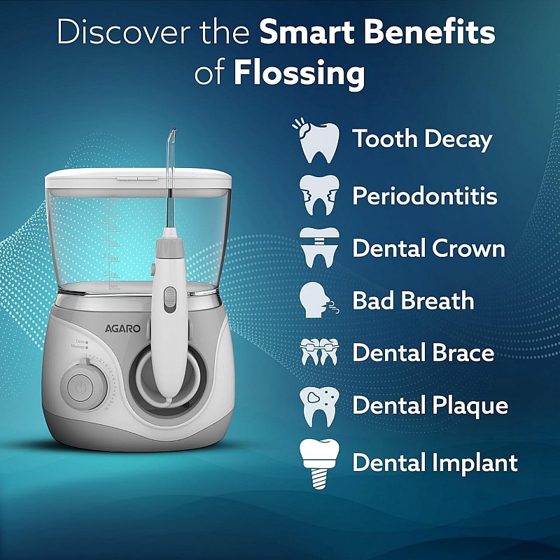 AGARO Max Tabletop Dental Flosser for teeth with 2 Cleaning Modes & 10 Pressure Settings, 600ml Watertank, Oral Flosser, Oral Irrigator