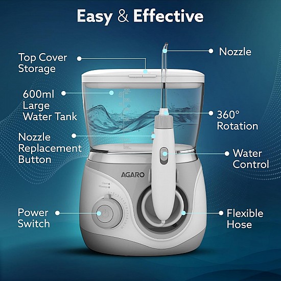 AGARO Max Tabletop Dental Flosser for teeth with 2 Cleaning Modes & 10 Pressure Settings, 600ml Watertank, Oral Flosser, Oral Irrigator