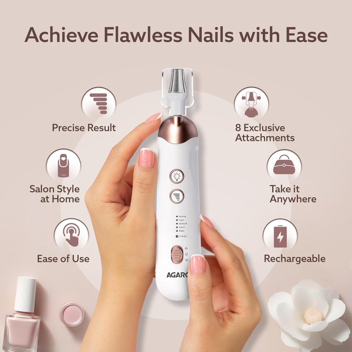 AGARO Prima Nail Drill & Polisher, Professional Nail Care at Home, Electric Nail Polisher, Manicure & Pedicure,
