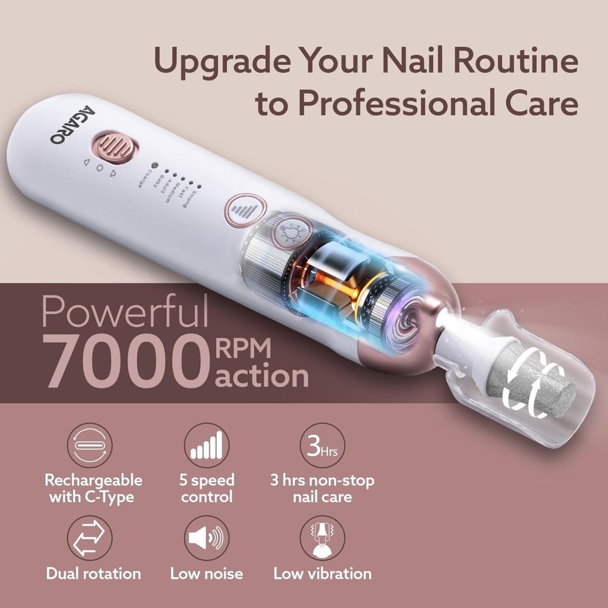 AGARO Prima Nail Drill & Polisher, Professional Nail Care at Home, Electric Nail Polisher, Manicure & Pedicure,