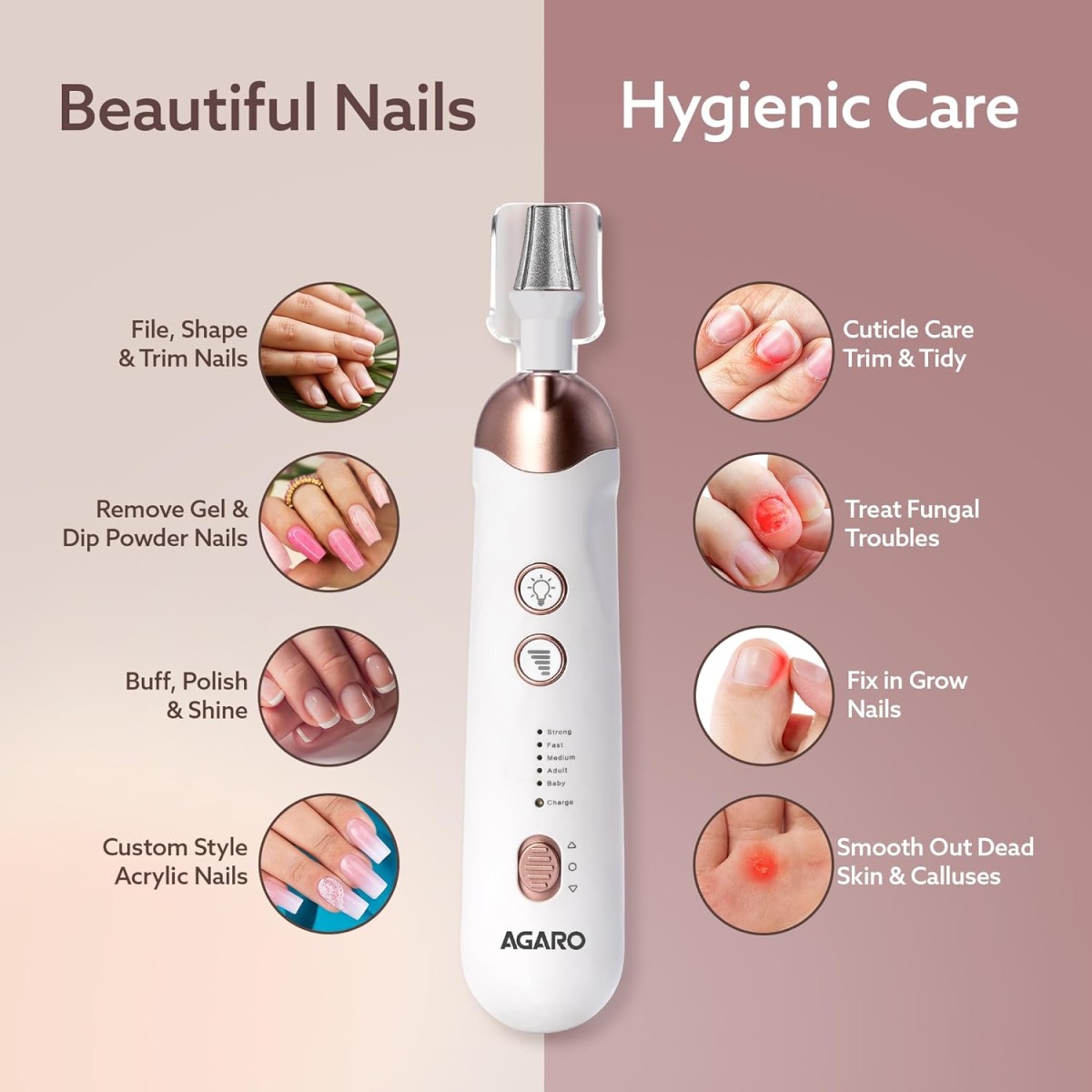 AGARO Prima Nail Drill & Polisher, Professional Nail Care at Home, Electric Nail Polisher, Manicure & Pedicure,