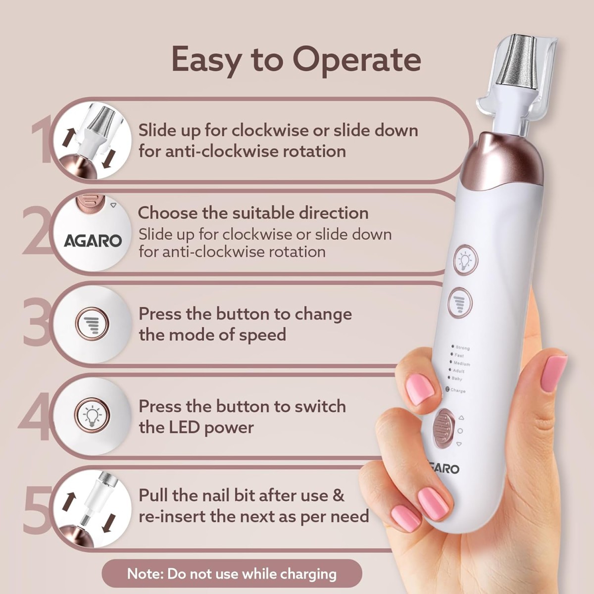 AGARO Prima Nail Drill & Polisher, Professional Nail Care at Home, Electric Nail Polisher, Manicure & Pedicure,