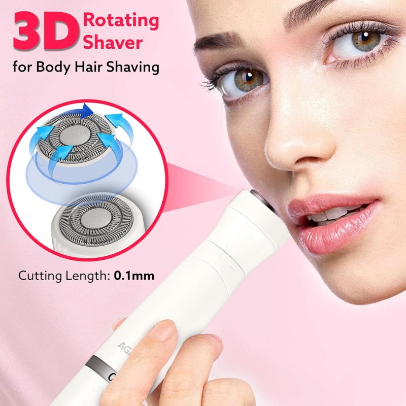 AGARO Rechargeable 3-in-1 Multi Trimmer For Women, Multipurpose Hair Remover for Women, Face, Leg, Eyebrow, Underarms, Bikini Trimmer, 90 minutes Runtime, White