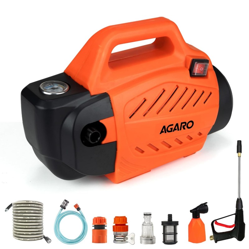 AGARO Regal High Pressure Washer, Car Washer, 2000W, 6.5L/Min Flow Rate, 120 Bars, 8 Meters Outlet Hose, 4 Mtr Power Cord, Portable, Car, Bike and Home Cleaning Purpose, Red