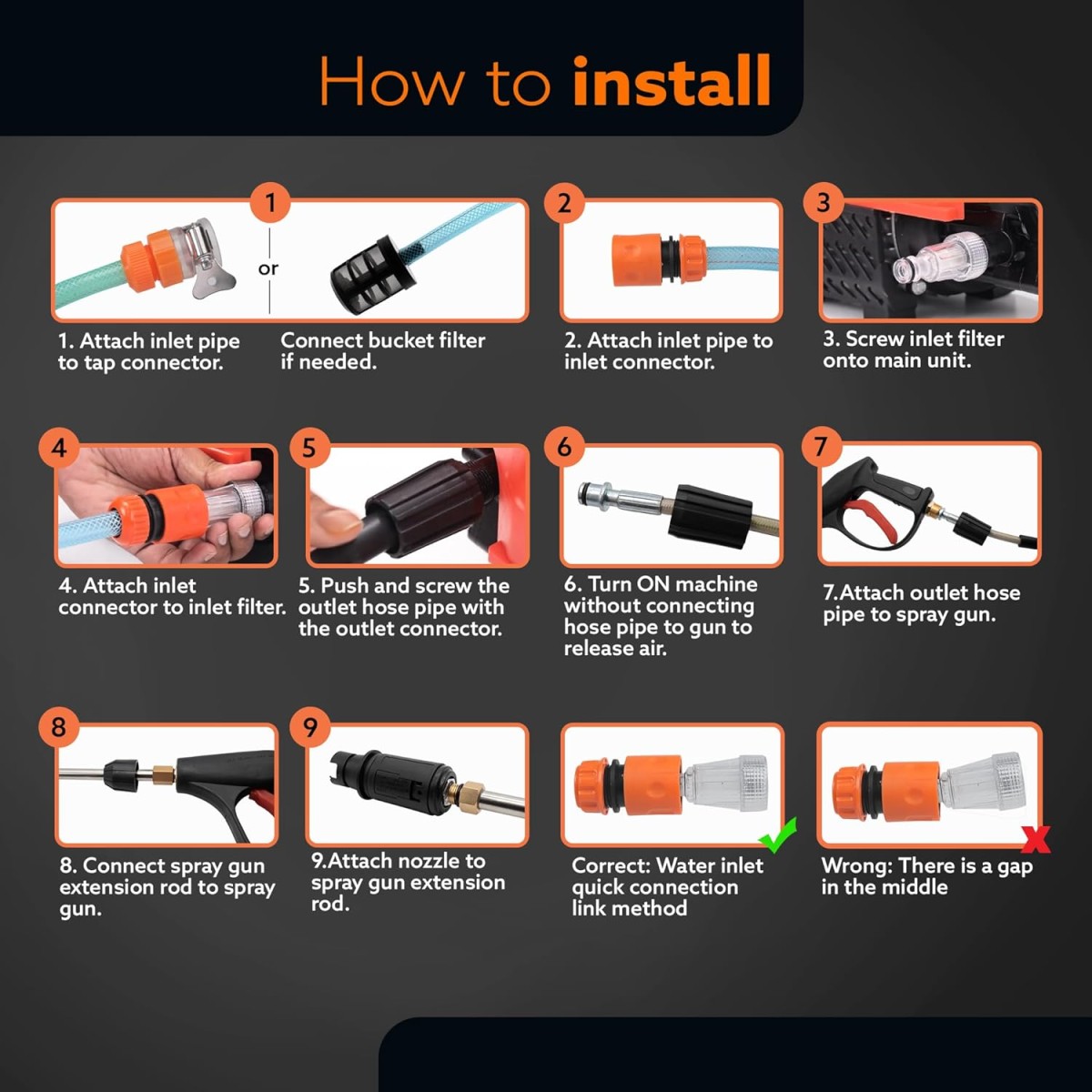 AGARO Supreme High Pressure Washer, Car Washer, 1800 Watts Motor, 120 Bars, 6.5L/Min Flow Rate, 8 Meters Outlet Hose, Portable, Car, Bike & Home Cleaning, Black and Orange