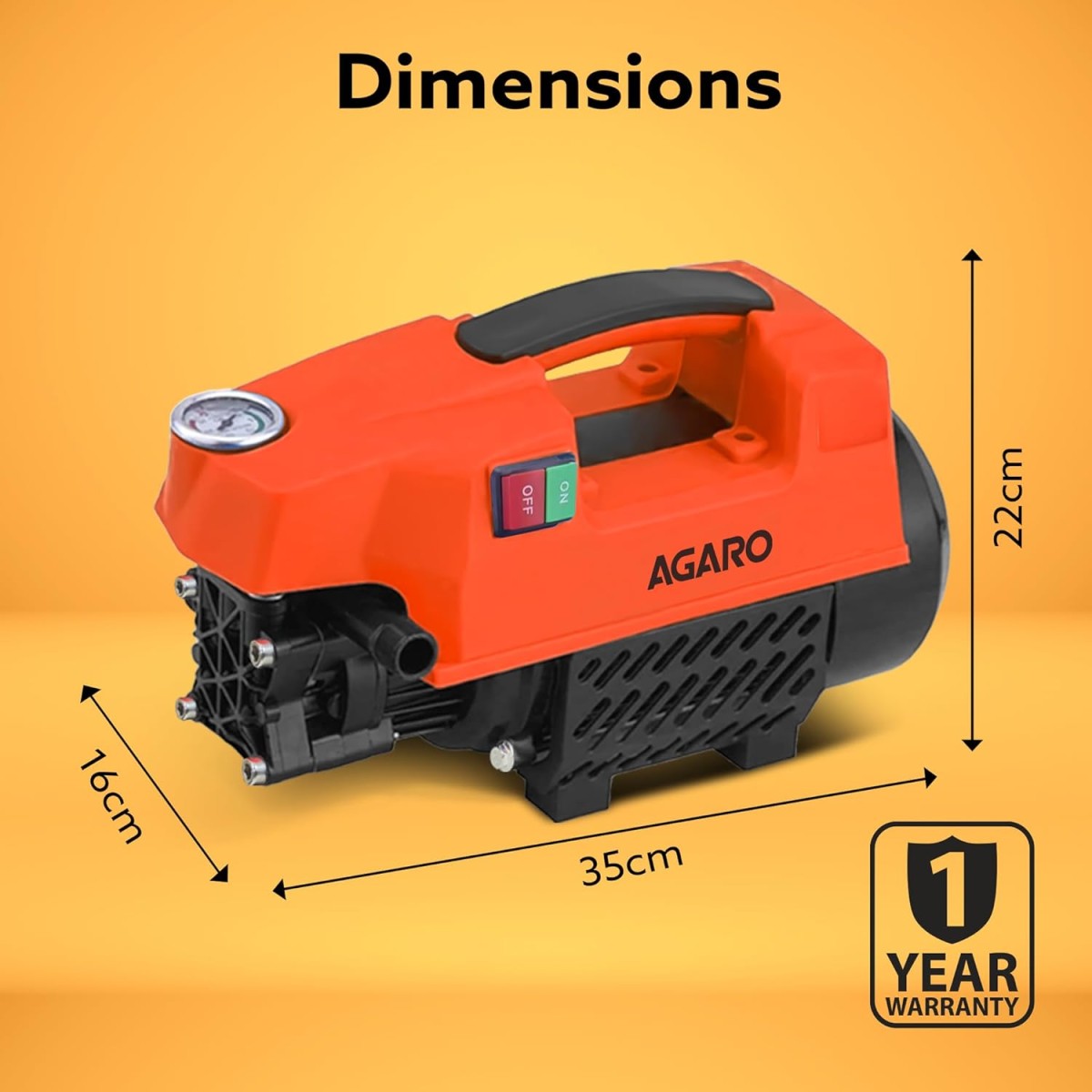 AGARO Supreme High Pressure Washer, Car Washer, 1800 Watts Motor, 120 Bars, 6.5L/Min Flow Rate, 8 Meters Outlet Hose, Portable, Car, Bike & Home Cleaning, Black and Orange