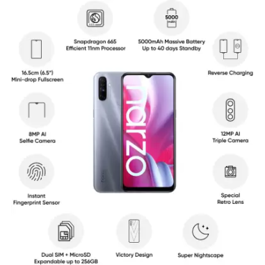 Realme Narzo 20A Glory Silver, 64GB STORAGE, 4GB RAM Refurbished