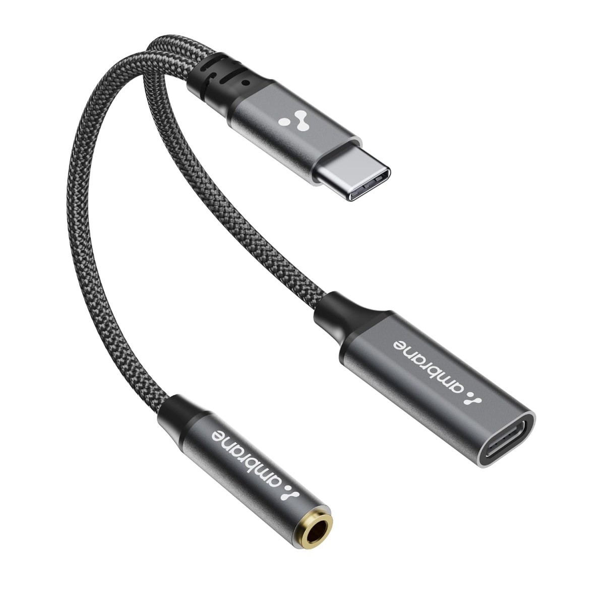 AMBRANE 2 in 1 Type C to 3.5mm AUX/C to C, Audio Jack Connector with DAC Headphone Converter