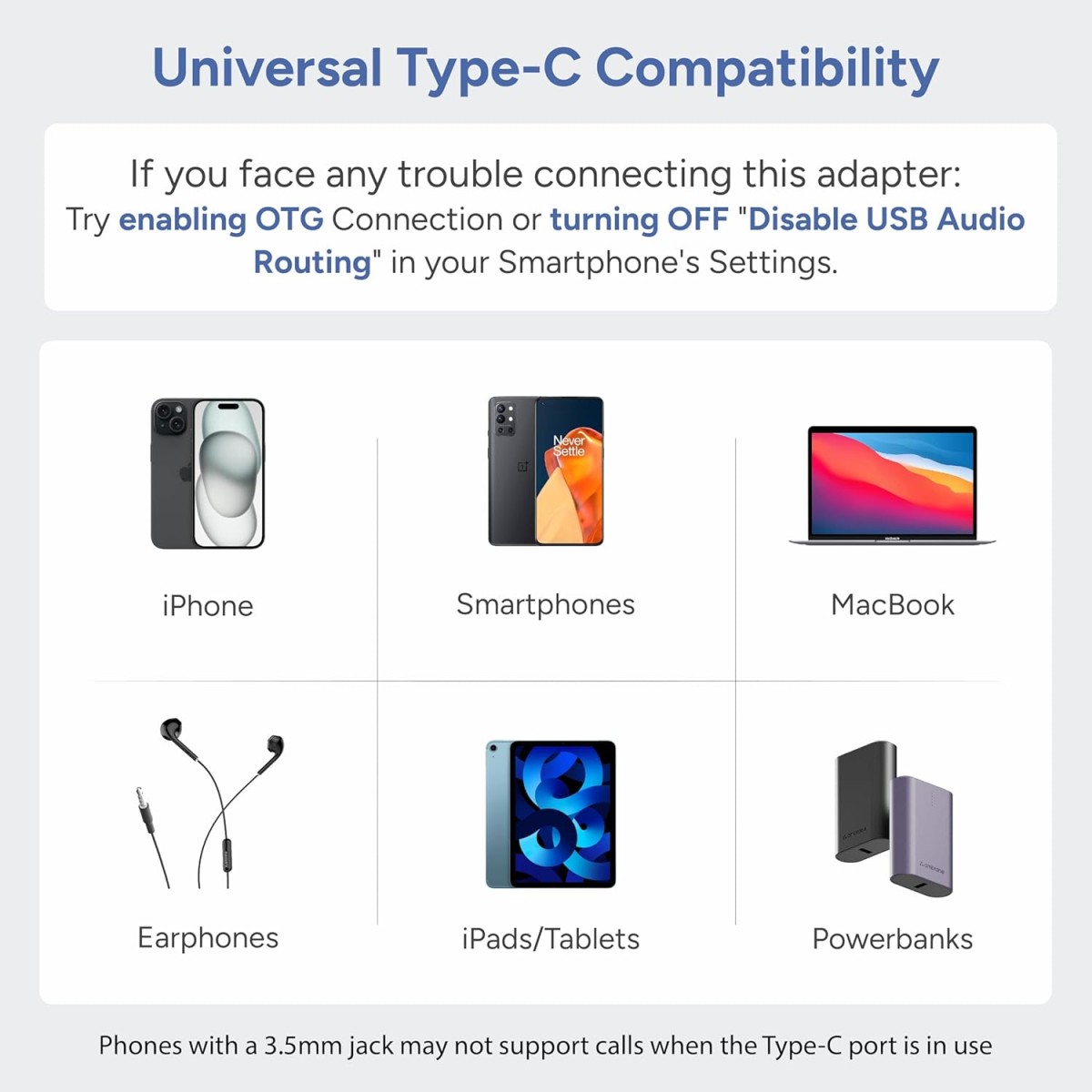 AMBRANE 2 in 1 Type C to 3.5mm AUX/C to C, Audio Jack Connector with DAC Headphone Converter