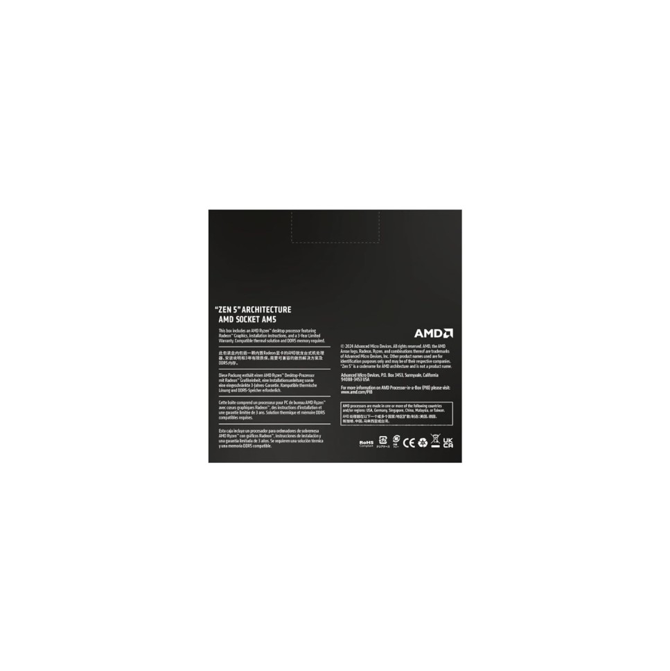 AMD Ryzen 7 9700X Desktop Processor with Integrated Radeon Graphics, 8 cores 16 Threads 32 MB Cache Base Clock 3.8 GHz Up to 5.5 GHz AM5 Socket System Memory DDR5,65W TDP - 100-100001404WOF