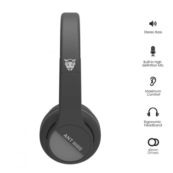 ANT AUDIO Treble 500 Wireless Bluetooth On Ear Headphone with Mic (Black and Gray)