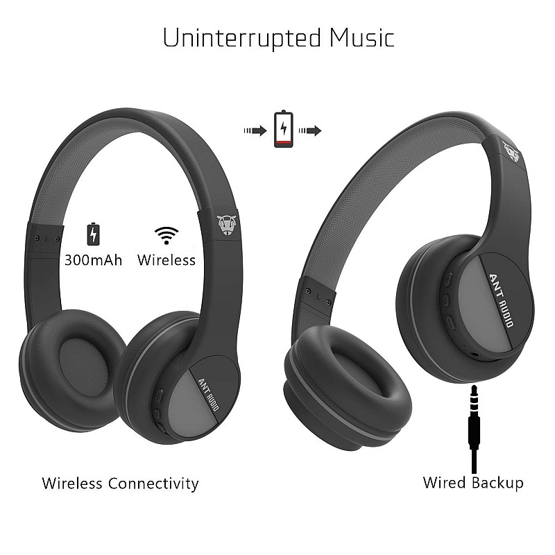 ANT AUDIO Treble 500 Wireless Bluetooth On Ear Headphone with Mic (Black and Gray)