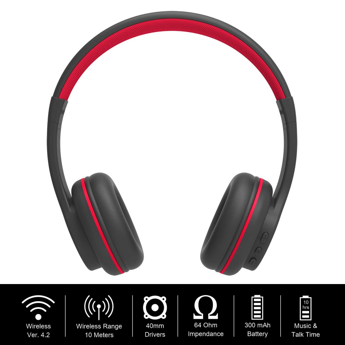 ANT Audio Treble 500 Wireless Bluetooth On Ear Headphone with Mic (Black and Red)
