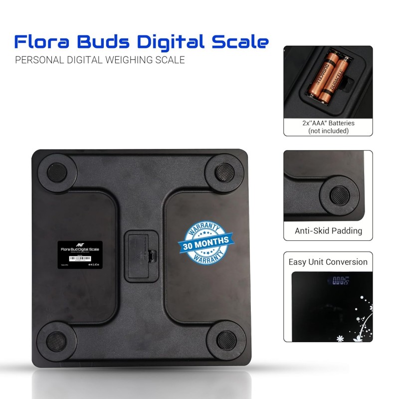 ANT Flora Bud Digital Weighing Scale, Highly Accurate Digital Bathroom Body Scale, Precisely Measures Weight up to 180Kg LCD