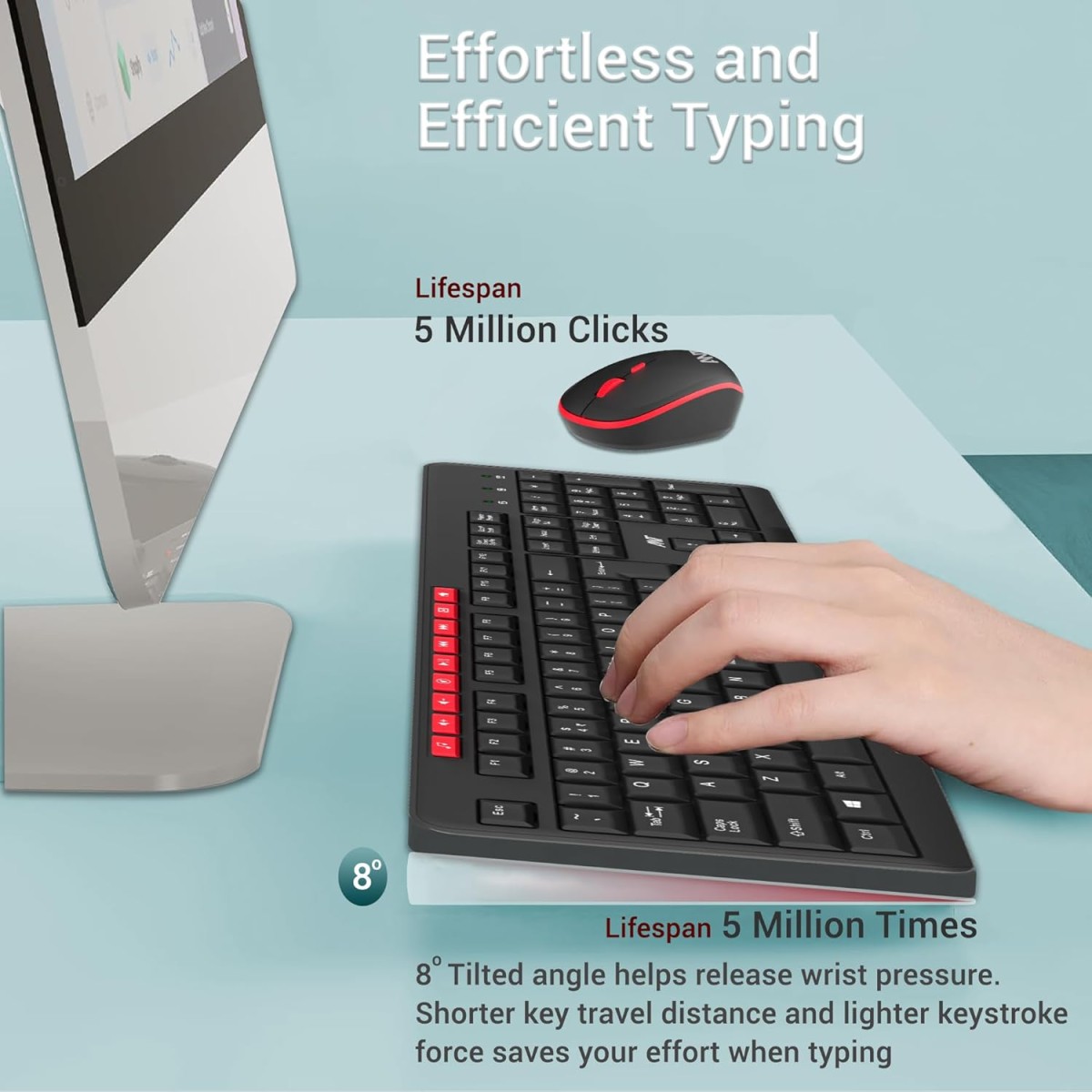ANT WK200 Nano Wireless Keyboard and Mouse Combo, 2.4 GHz Wireless, Spill-Resistant Design, 9 Multimedia Keys, Upto1600 DPI High Precision,