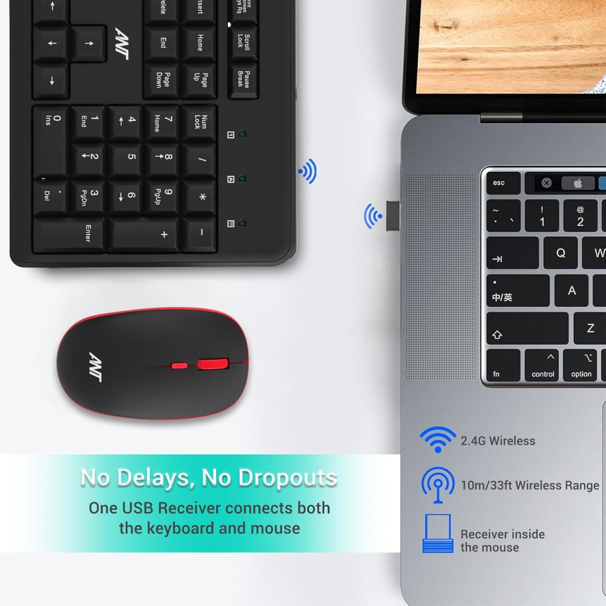ANT WK200 Nano Wireless Keyboard and Mouse Combo, 2.4 GHz Wireless, Spill-Resistant Design, 9 Multimedia Keys, Upto1600 DPI High Precision,