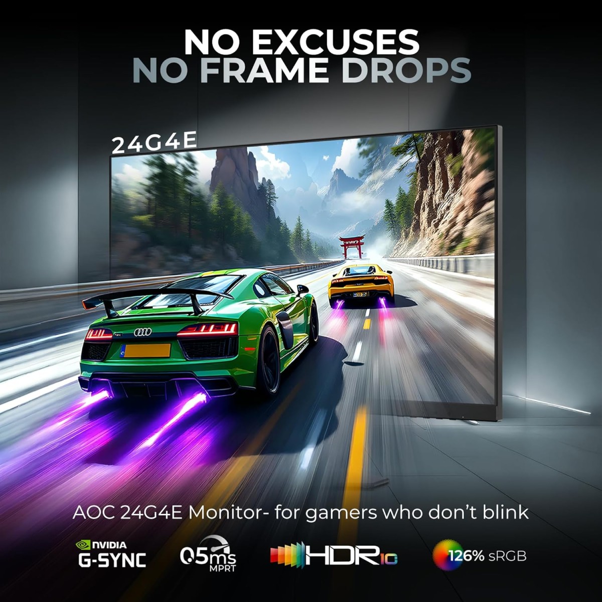 AOC 24G4E Gaming Monitor 24 inch FHD Fast IPS Gaming Monitor, 180Hz Refresh Rate, 126% sRGB, HDR10, 0.5ms, Free Sync, HDMI and Display Ports Connectivity, 178° Ultra-Wide Viewing Angle (Black) AOC 24G4E Gaming Monitor 24 inch FHD Fast IPS Gaming Monitor, 180Hz Refresh Rate, 126% sRGB, HDR10, 0.5ms, Free Sync, HDMI and Display Ports Connectivity, 178° Ultra-Wide Viewing Angle (Black)