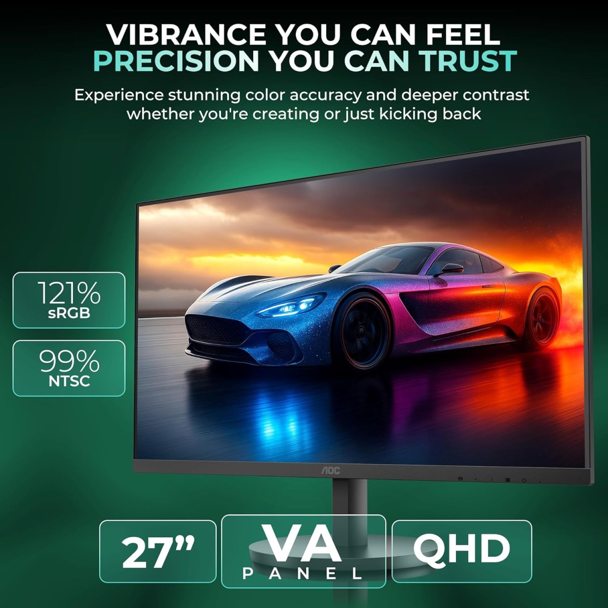 AOC Q27B3M2 Gaming Monitor 27 inch 2560 x 1440 QHD VA, 100Hz Refresh Rate, 4ms Response Time, Adaptive Sync, Low Blue Mode, 99% NTSC, 178° Wide Viewing Angle, 3-Sided Frameless Design, Tilt Stand AOC Q27B3M2 Gaming Monitor 27 inch 2560 x 1440 QHD VA, 100Hz Refresh Rate, 4ms Response Time, Adaptive Sync, Low Blue Mode, 99% NTSC, 178° Wide Viewing Angle, 3-Sided Frameless Design, Tilt Stand