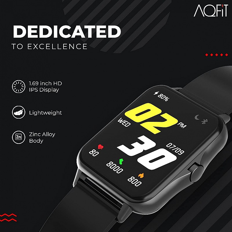 AQFIT W12 Smartwatch IP68 Water Resistant  for Men and Women Black