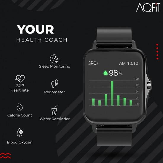 AQFIT W12 Smartwatch IP68 Water Resistant  for Men and Women Black