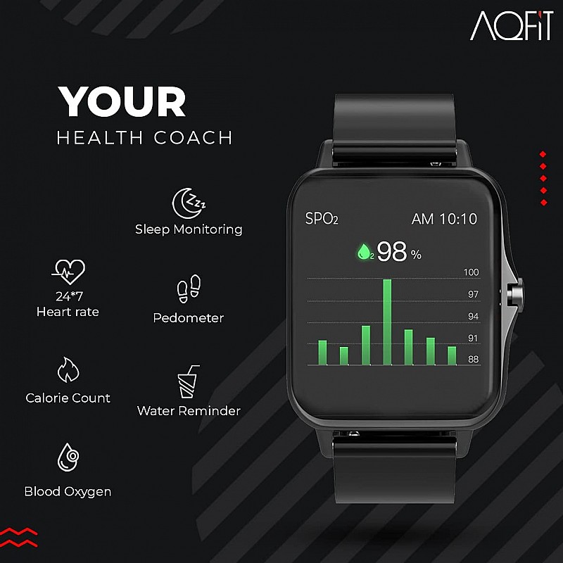 AQFIT W12 Smartwatch IP68 Water Resistant  for Men and Women Black