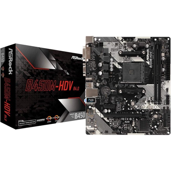 ASRock B450M-Hdv R4.0 Socket Am4/ AMD Promontory B450/ Ddr4/ Sata3&Usb3.1/ M.2/ A&Gbe/Microatx Motherboard ASRock B450M-Hdv R4.0 Socket Am4/ AMD Promontory B450/ Ddr4/ Sata3&Usb3.1/ M.2/ A&Gbe/Microatx Motherboard