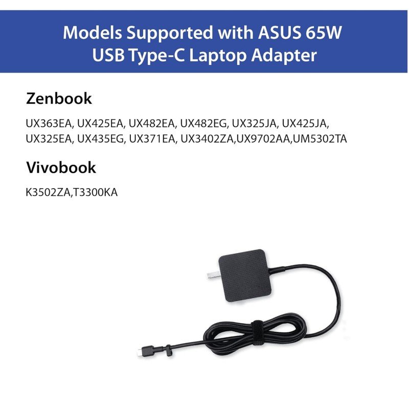 ASUS AC65-00 65W USB Type-C Adapter/Charger Connector, USB PD 3.0 Technology with 5V/3A, 9V/3A, 15V/3A and 20V/3.25A Output for Laptop, Black ASUS AC65-00 65W USB Type-C Adapter/Charger Connector, USB PD 3.0 Technology with 5V/3A, 9V/3A, 15V/3A and 20V/3.25A Output for Laptop, Black