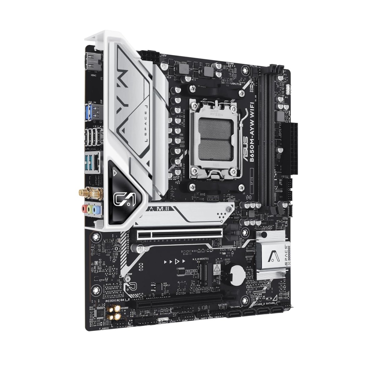 ASUS B650M-AYW WiFi AMD B650 Micro-ATX Motherboard with DDR5, PCIe 5.0 M.2 Support, HDMI, Realtek 2.5Gb Ethernet, Wi-Fi 6, Rear USB 10Gbps Ports, Front USB 5Gbps Type-C, SATA 6 Gbps