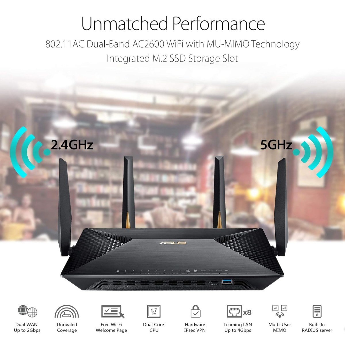 ASUS BRT-AC828 AC2600 Dual-WAN VPN Business WiFi Router (Black) with 4x4 MIMO Antenna Design, VLAN and AiProtection